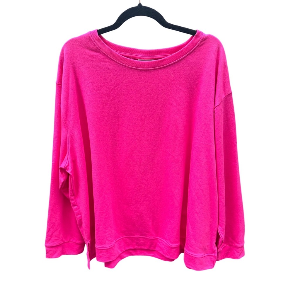 Ava & Viv Womens 2X Neon Pink French Terry Sweatshirt Long Sleeve Pullover
